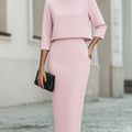 Women's Elegant Cropped Top And Midi Skirt Two-Piece Set with Boat Neckline