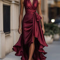 Satin Halter Midnight Wedding Guest Ruffle Gown