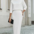 Women's Elegant Cropped Top And Midi Skirt Two-Piece Set with Boat Neckline