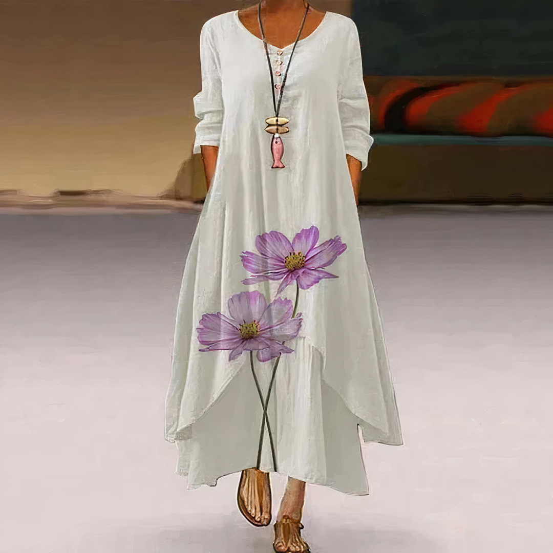 Women's Floral Print Long Sleeve Loose Maxi Dress