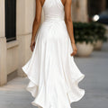 Satin Halter Midnight Wedding Guest Ruffle Gown