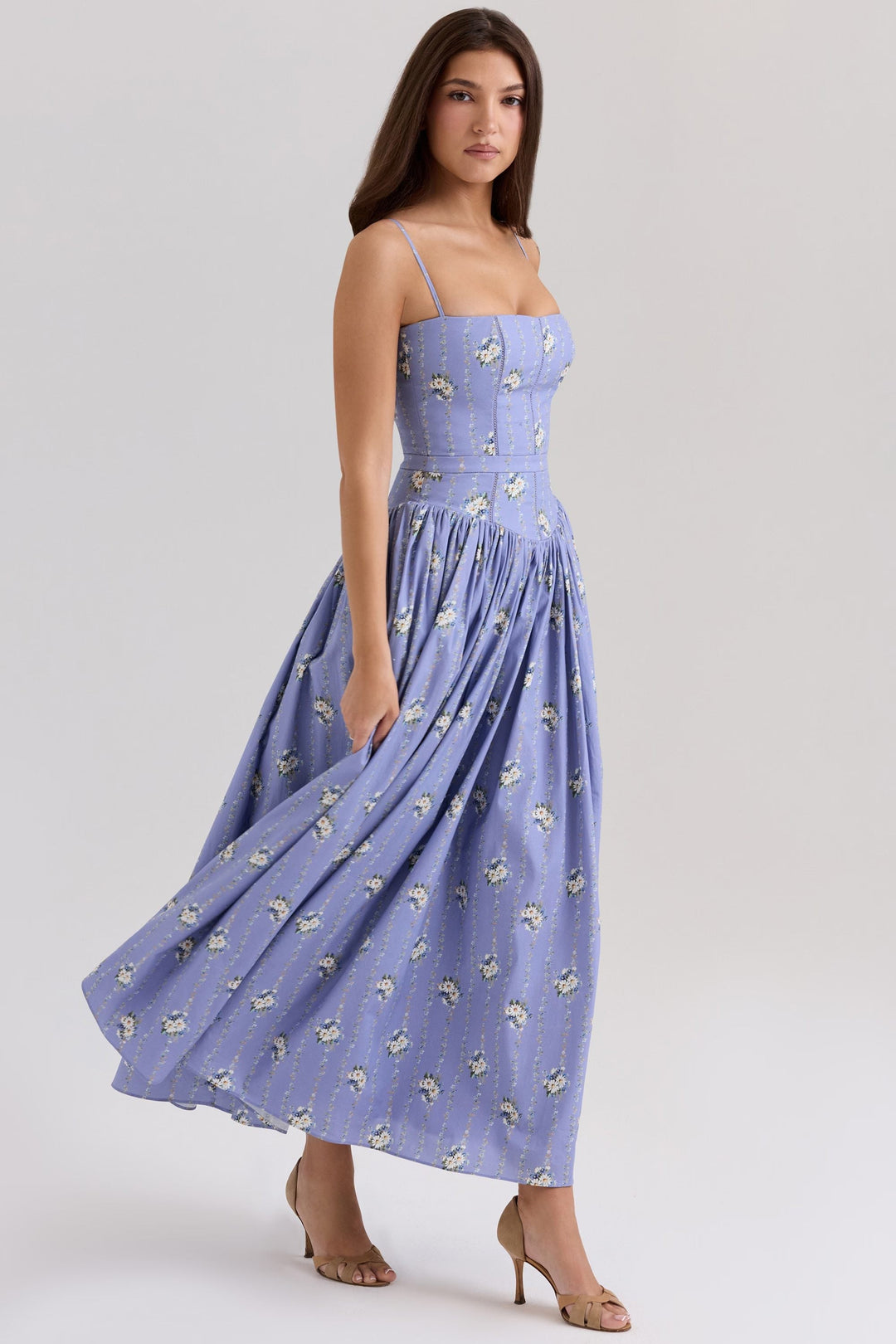 Floral Corset Midi Dress for Summer Garden Parties