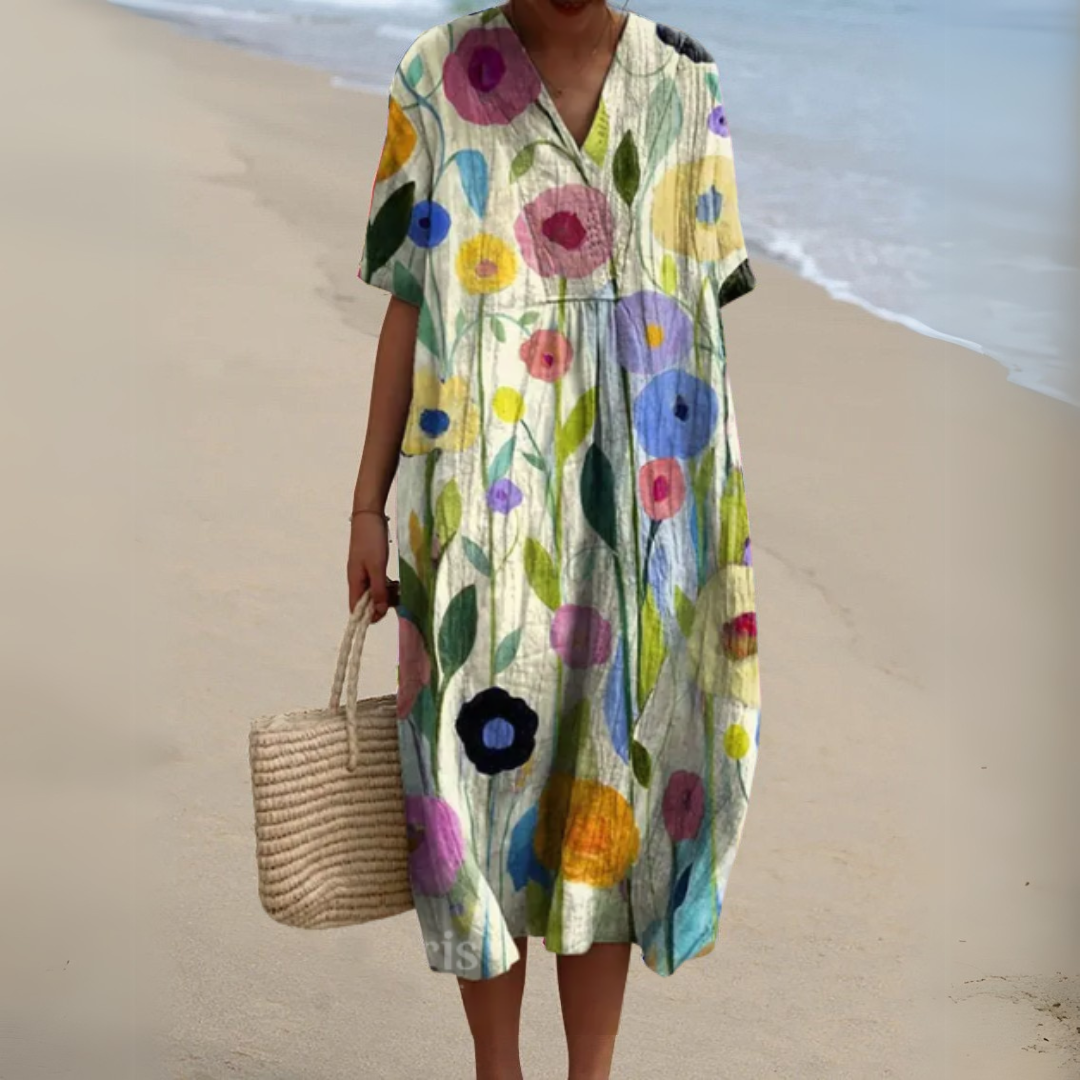 Elegant Floral V-Neck Dress