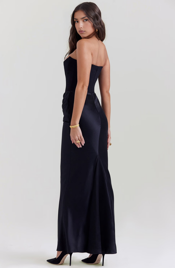 Elegant Retro Solid Color Strapless Party Dress