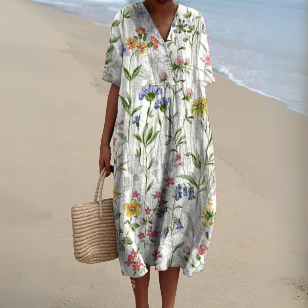 Elegant Floral V-Neck Dress