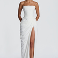 Formal Dress, Strapless Maxi with Boned Corset Bodice and Draped Wrap Skirt