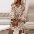 A-Line Summer Mini Dress with V-Neck and Flare Sleeves for Women