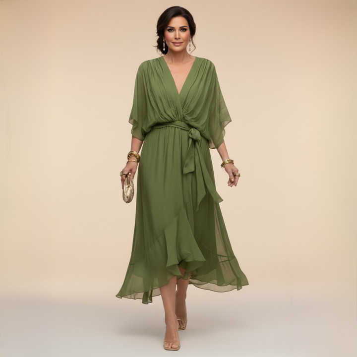 Stylish Chiffon V-Neck Dress