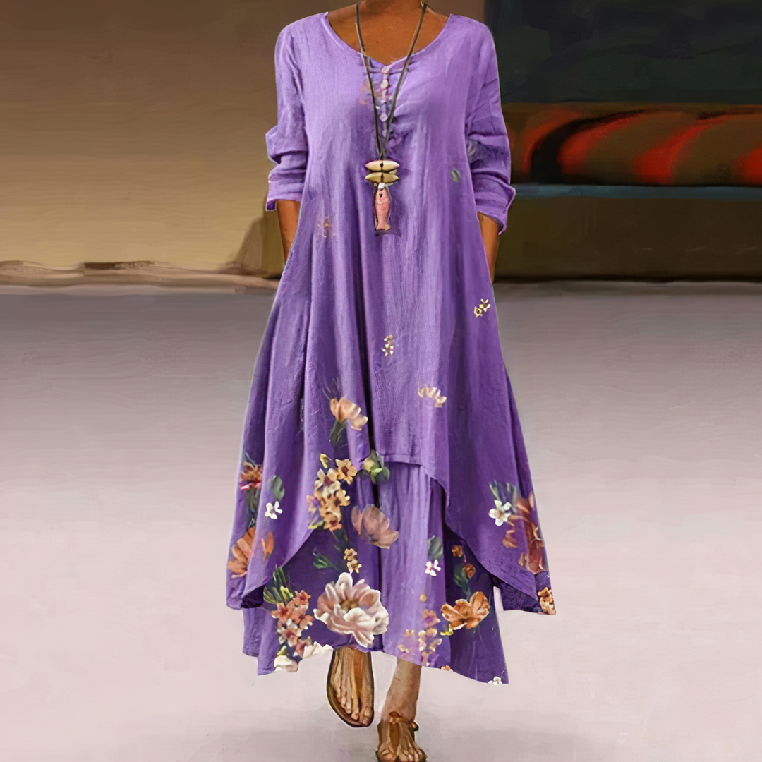 Women's Floral Print Long Sleeve Loose Maxi Dress