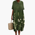 Floral V Neck Short Sleeve Oversized Casual Midi Dress