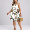 Women's Halter Neck Swing Dress – Tropical Mini Dress with Floral Print | Beach Dress