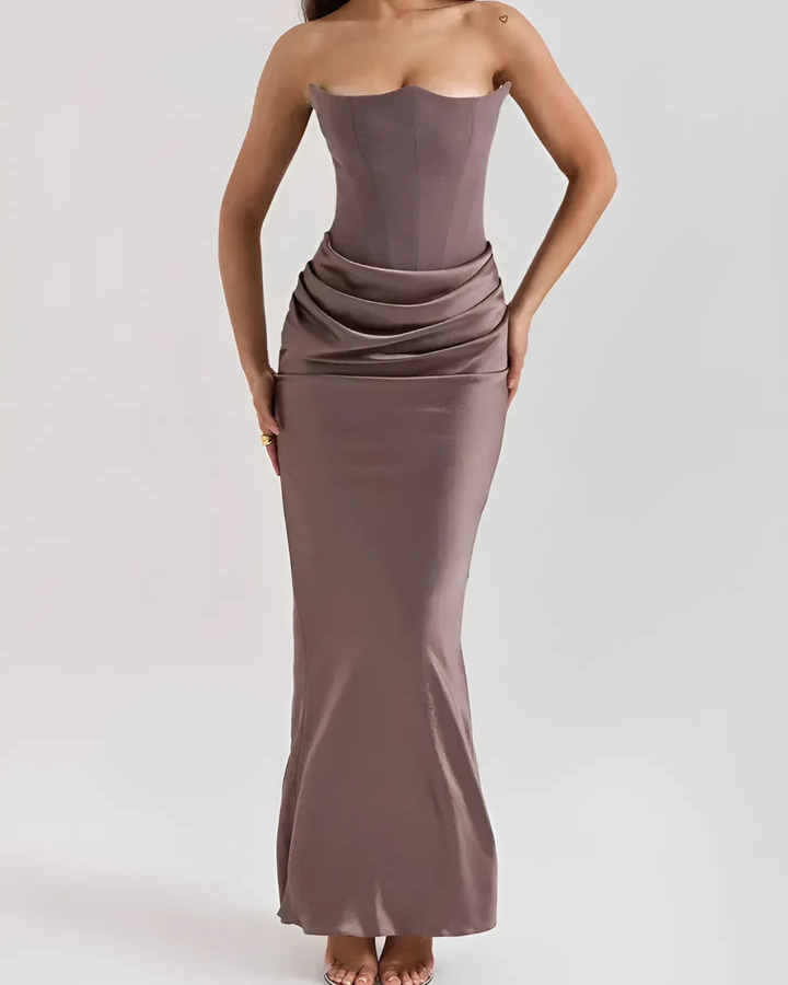 Formal Wedding Guest Strapless Draped Maxi Dress for Women