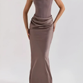 Formal Wedding Guest Strapless Draped Maxi Dress for Women