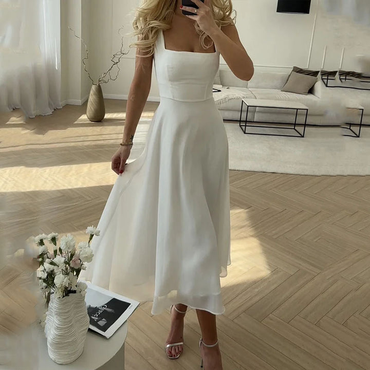 Wedding Guest Square Neck Midi Dress for Women