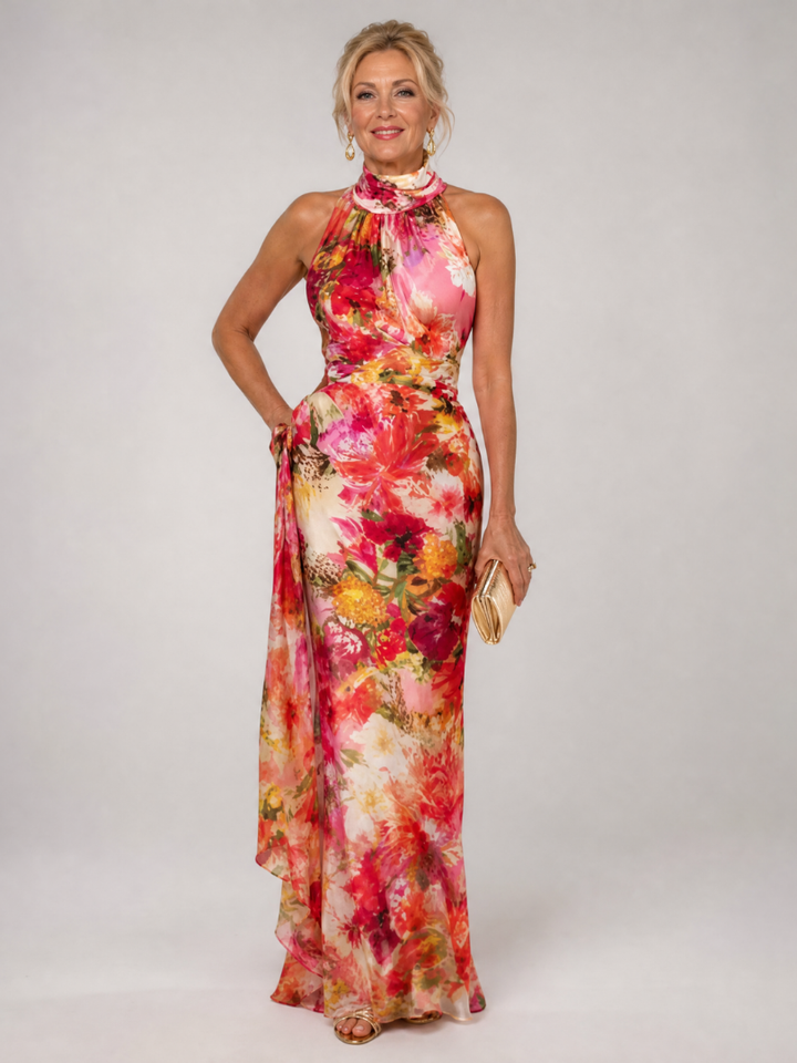 Halter Neck Floral Print Maxi Dress