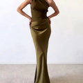 Elegant One Shoulder Neck Pleated Party Maxi Dress