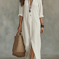 Relaxed V-Neck Button Maxi Dress