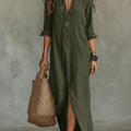 Relaxed V-Neck Button Maxi Dress