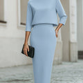 Women's Elegant Cropped Top And Midi Skirt Two-Piece Set with Boat Neckline