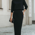 Women's Elegant Cropped Top And Midi Skirt Two-Piece Set with Boat Neckline