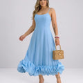 Ladies Elegant A-Line Dress – Spaghetti Strap Midi Dress with Ruffle Skirt | Party & Wedding