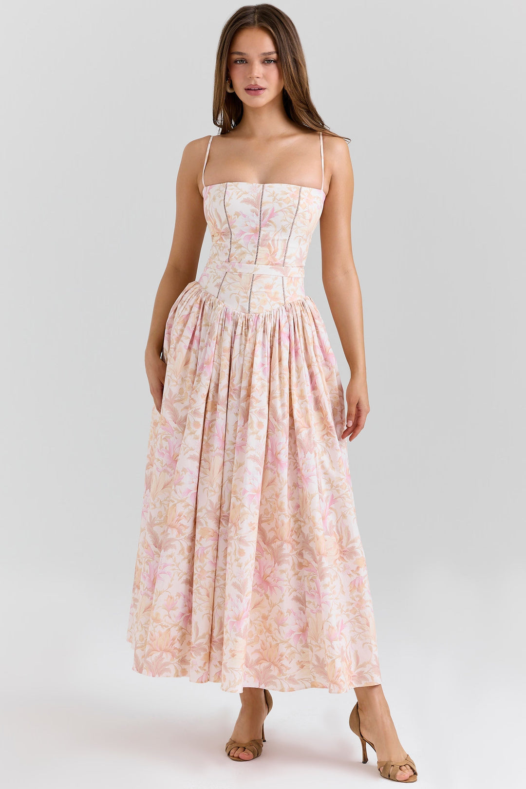 Floral Corset Midi Dress for Summer Garden Parties