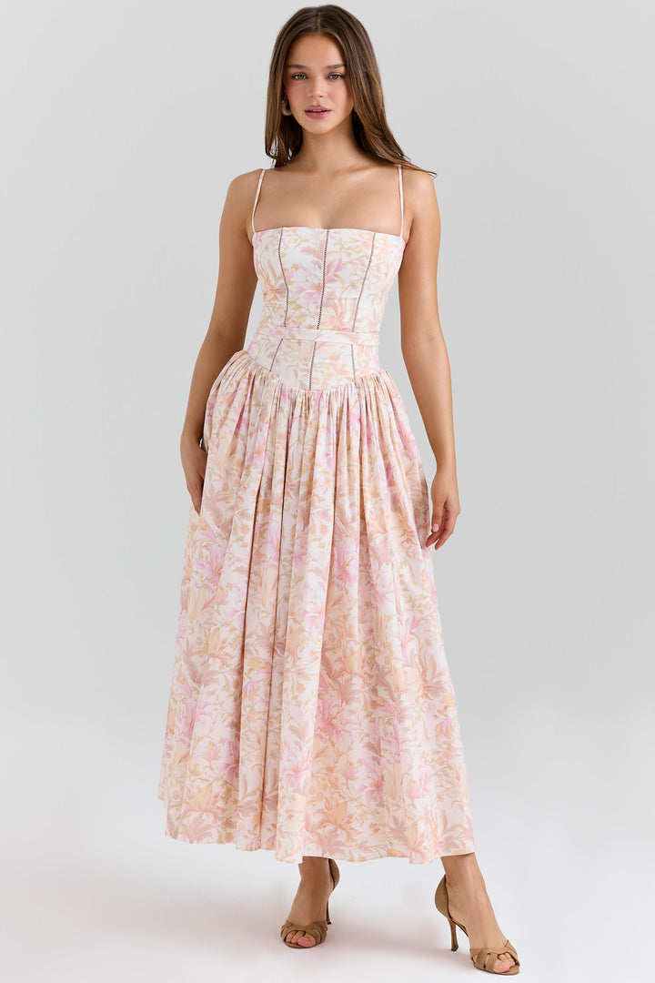 Floral Corset Midi Dress for Summer Garden Parties