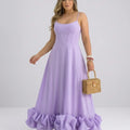 Ladies Elegant A-Line Dress – Spaghetti Strap Midi Dress with Ruffle Skirt | Party & Wedding