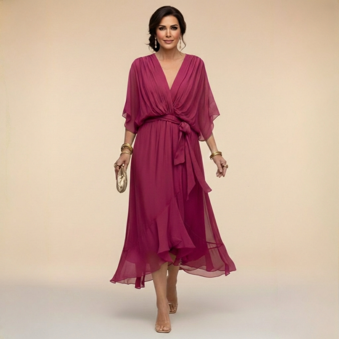 Stylish Chiffon V-Neck Dress