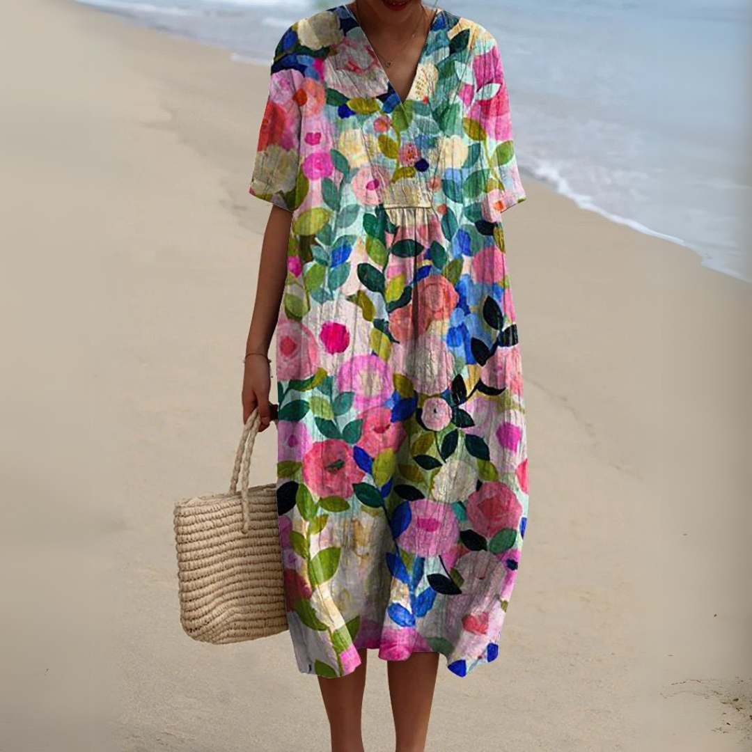 Elegant Floral V-Neck Dress