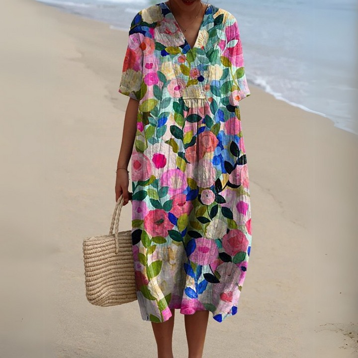 Elegant Floral V-Neck Dress