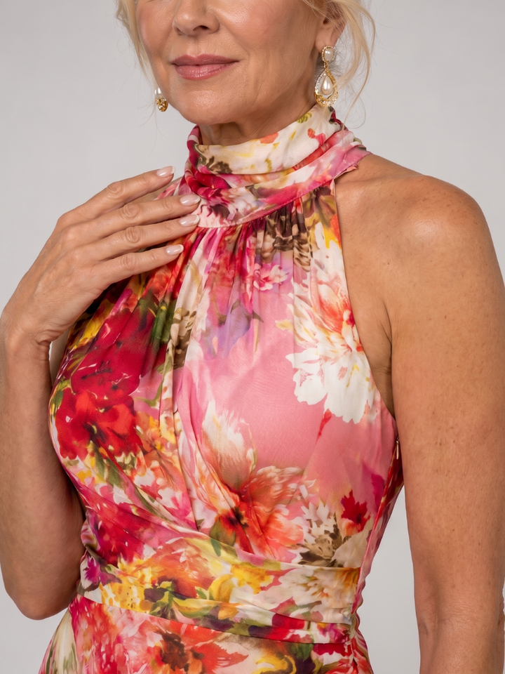 Halter Neck Floral Print Maxi Dress