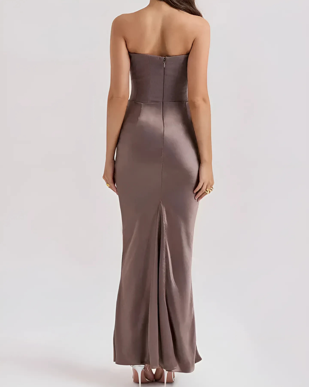 Formal Wedding Guest Strapless Draped Maxi Dress for Women