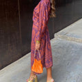 Women's Wedding Guest Dress | Midi V-Neck Long Sleeve Printed