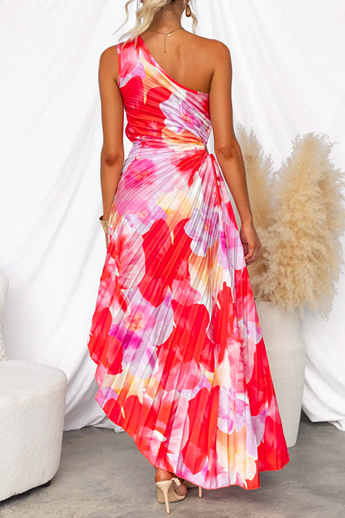 Pleated One-Shoulder Dress