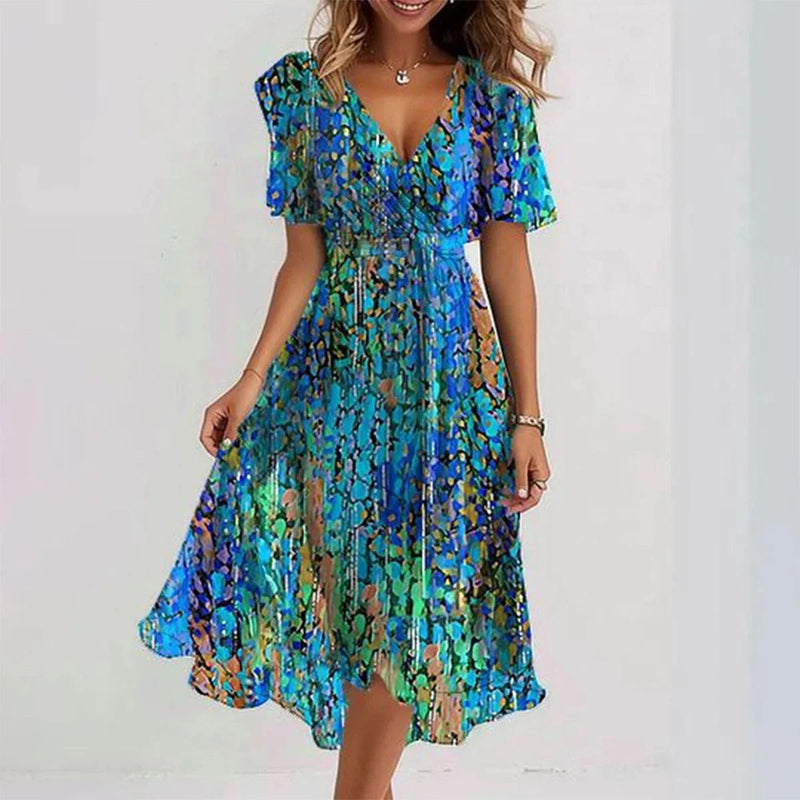 Elegant Short Sleeve Printed Dress