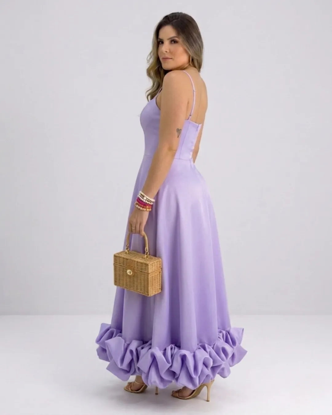 Ladies Elegant A-Line Dress – Spaghetti Strap Midi Dress with Ruffle Skirt | Party & Wedding