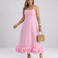 Ladies Elegant A-Line Dress – Spaghetti Strap Midi Dress with Ruffle Skirt | Party & Wedding