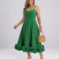 Ladies Elegant A-Line Dress – Spaghetti Strap Midi Dress with Ruffle Skirt | Party & Wedding
