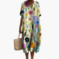 Floral V Neck Short Sleeve Oversized Casual Midi Dress