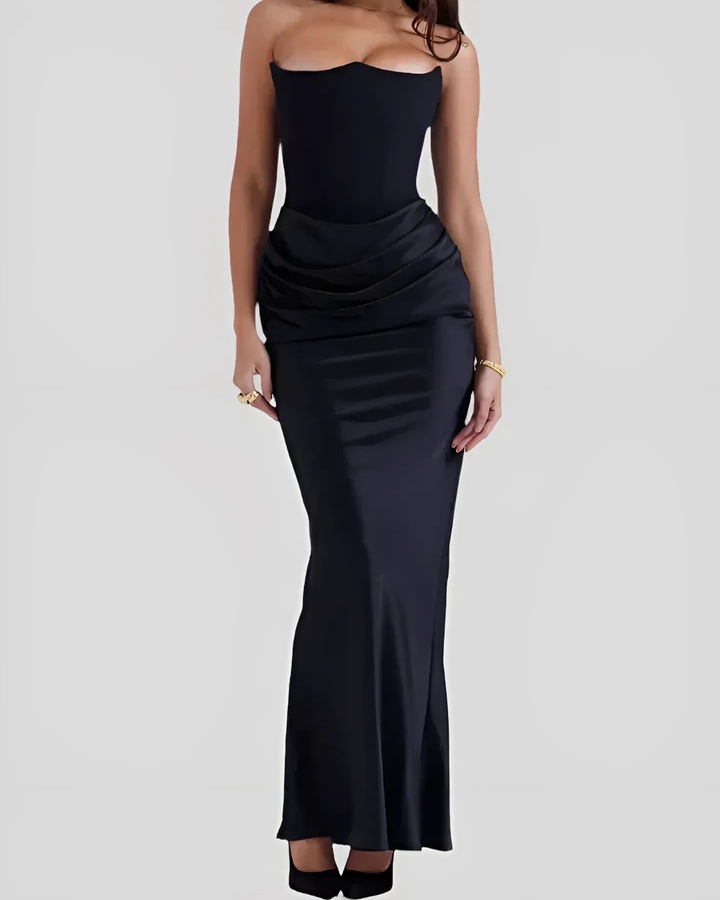 Formal Wedding Guest Strapless Draped Maxi Dress for Women