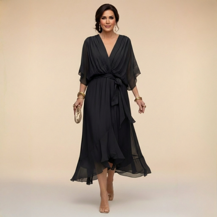 Stylish Chiffon V-Neck Dress