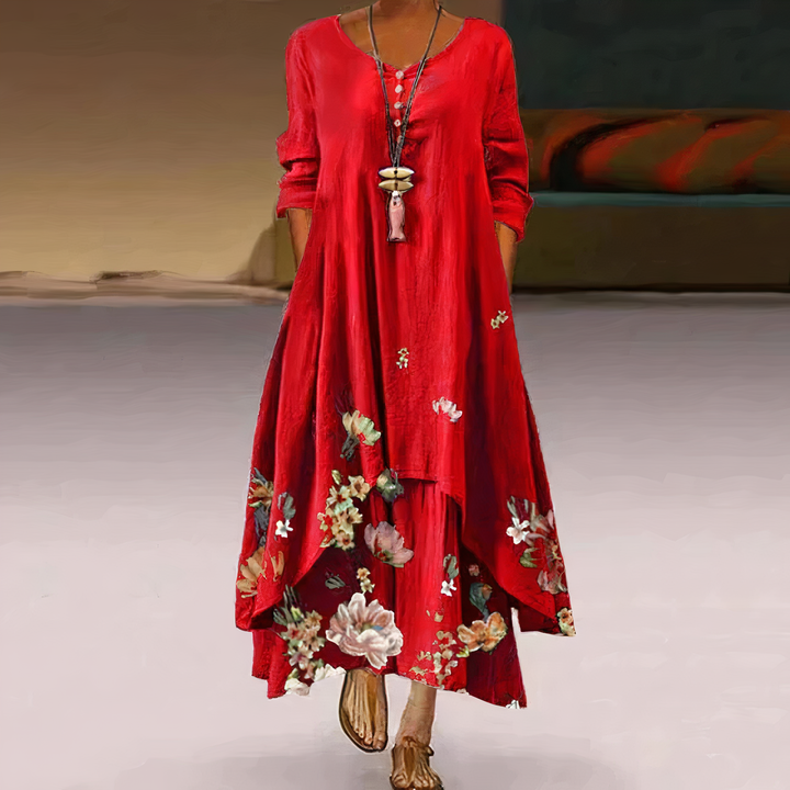 Women's Floral Print Long Sleeve Loose Maxi Dress