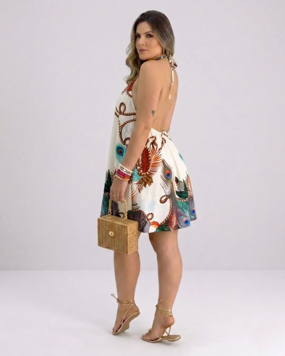 Women's Halter Neck Swing Dress – Tropical Mini Dress with Floral Print | Beach Dress