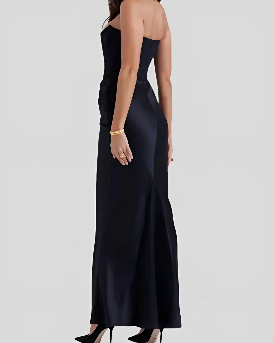 Formal Wedding Guest Strapless Draped Maxi Dress for Women