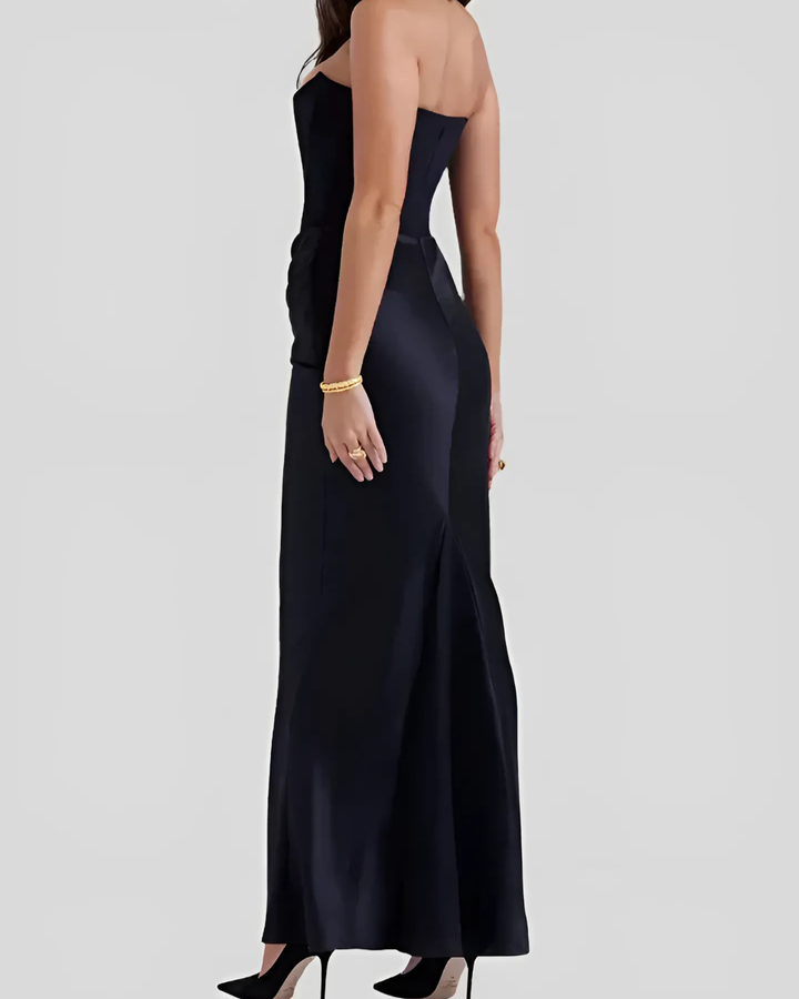 Formal Wedding Guest Strapless Draped Maxi Dress for Women