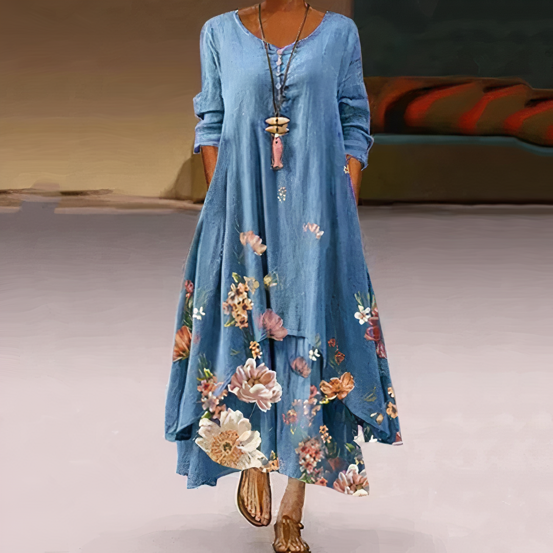 Women's Floral Print Long Sleeve Loose Maxi Dress