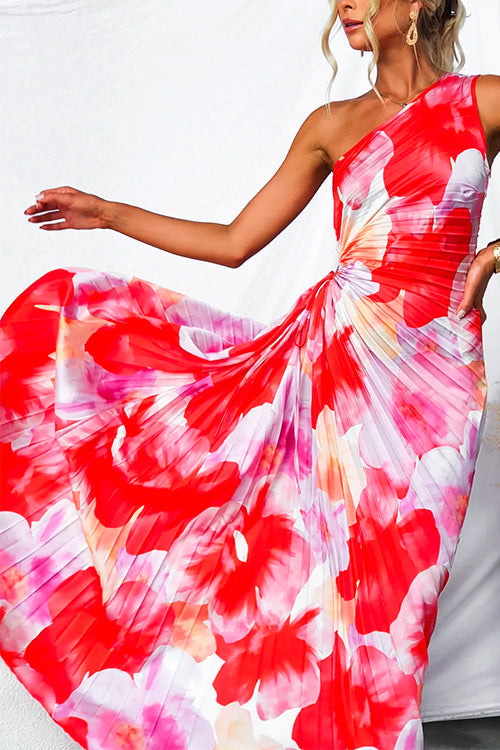 Pleated One-Shoulder Dress