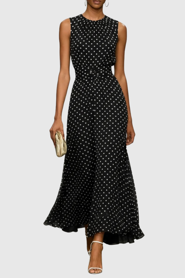 Polka Dot Halter Neck Keyhole Maxi Dresses