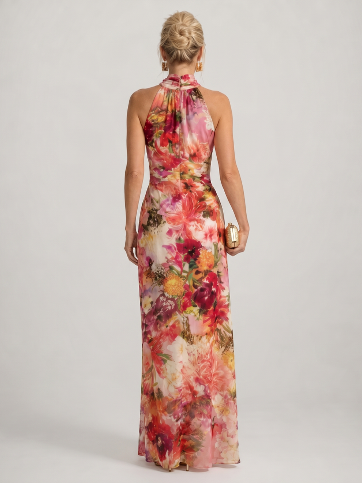Halter Neck Floral Print Maxi Dress